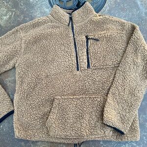 No Boundaries Tan Sherpa Pullover